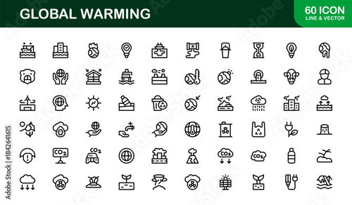 Modern Global Warming Line Icon Pack – Unique Outline Symbols for Sustainability, Green Energy, and Earth Protection Themes