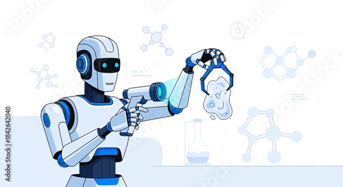 Futuristic robot scientist conducting experiments in a high-tech research laboratory environment