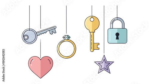 Vintage Charms: Adornments and relics of love, security, and cherished memories. A symbolic collection of delicate shapes and forms.