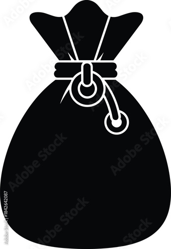 Simple black silhouette vector icon of a classic money bag or treasure sack tied tightly with a drawstring, perfect solid glyph symbol for finance, wealth, currency, and bank applications