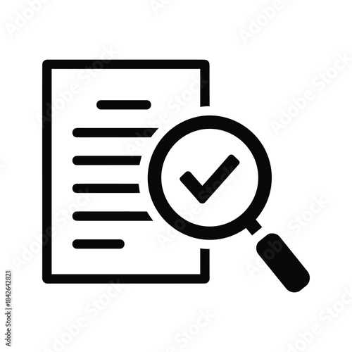 Document verification with magnifying glass and check mark