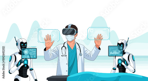 Healthcare revolution doctor using virtual reality and robotics for advanced medical assistance