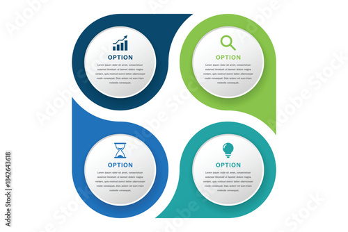 4 Option Circular Infographic with Icons and Teardrop Layout