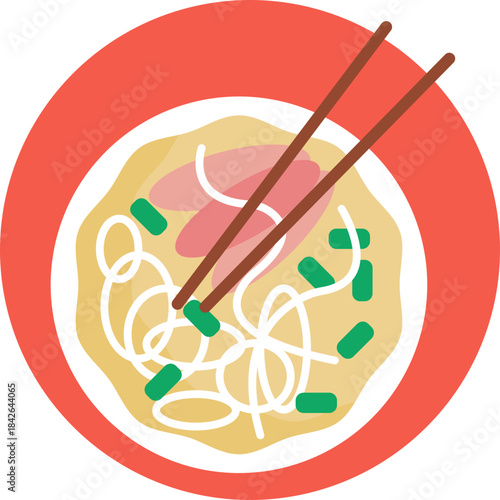 Bowl of steaming Vietnamese noodles with chopsticks.