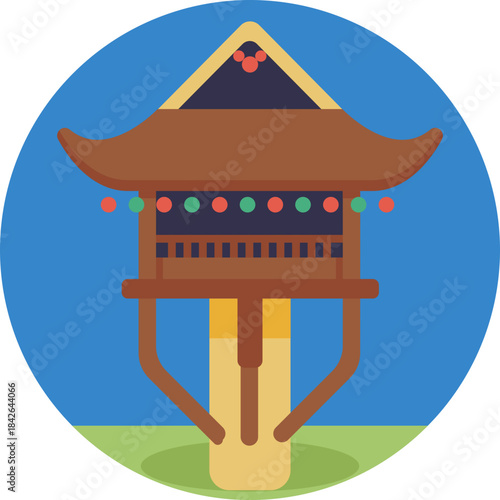 Traditional Vietnamese multi-tiered temple with curved roofs.