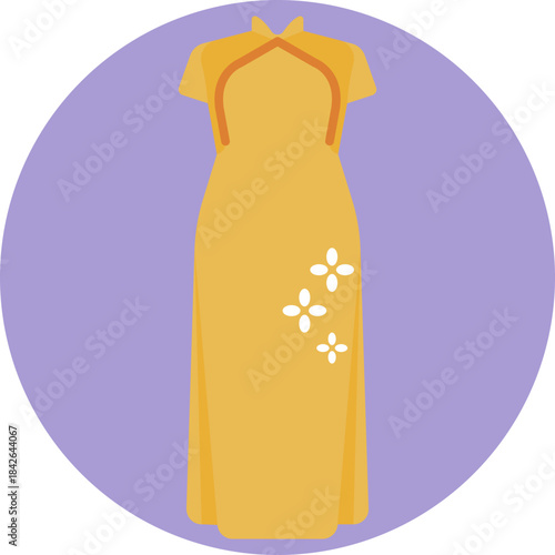 Elegant áo dài-style dress featuring a fitted top and long panels.