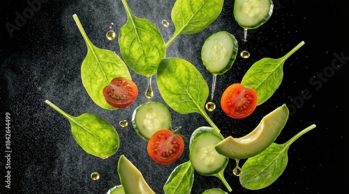 Fresh Green Vegetable Salad Ingredients Levitation Concept