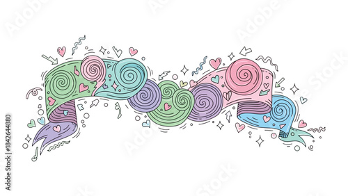 Embracing Whimsy: A banner unfurls, a whimsical cascade of swirling designs and soft hues, evoking joy and enchantment. 