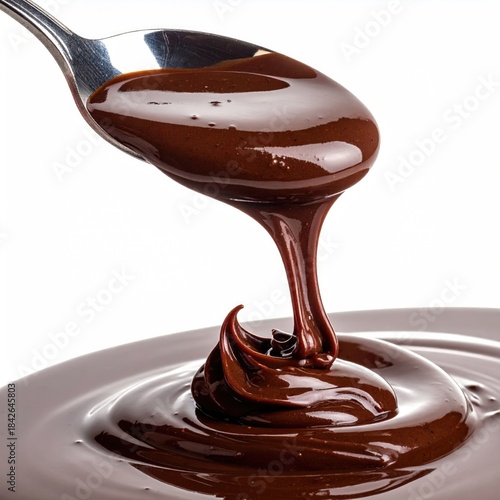 Melted chocolate drips from a spoon