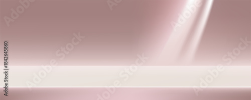 Background Podium with Light,Shadow on Pink Wall with Space for product Present,Studio Room Display for Autumn,Fall Season,Empty 3D Jewelry Display Stand Concept for Web Banner on Spring,Summer