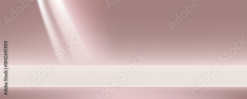 Background Podium with Light,Shadow on Pink Wall with Space for product Present,Studio Room Display for Autumn,Fall Season,Empty 3D Jewelry Display Stand Concept for Web Banner on Spring,Summer