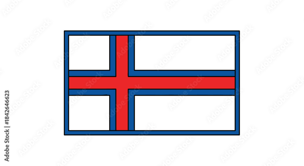 Obraz premium Simple illustration of the national flag of the Faroe Islands, featuring a red and blue Nordic cross on a white background.
