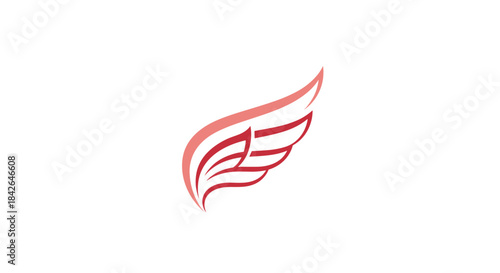 Elegant and dynamic stylized wing icon in shades of red, symbolizing freedom, speed, and aviation, isolated on a white background.