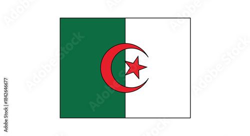Illustration of the national flag of Algeria, featuring a vertical bicolor of green and white with a red star and crescent.