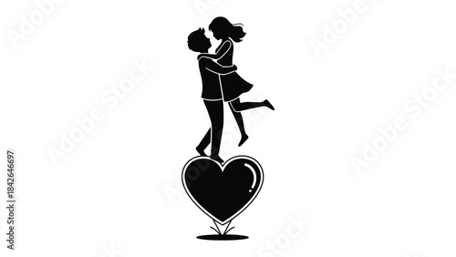Eternal Embrace: Two figures silhouette intertwined with an heart symbol, symbolizing eternal love and affection. A pure symbol of a long-lasting bond. 