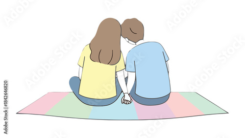 Couple in Harmony: An intimate depiction of a couple, seated on a mat, their hands intertwined, expressing love and togetherness. 