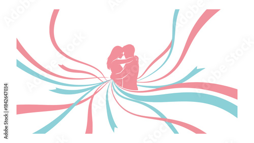 Eternal Embrace: A silhouette of a couple in a tender embrace, intertwined with delicate ribbons of love and unity, symbolizing the eternal bond of affection and the beauty of togetherness.