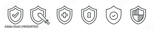 Shield thin line icon set. Web minimal editable stroke icons