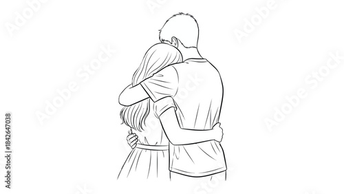 Caring Embrace: An artistic rendering of a tender hug, capturing a moment of intimacy and compassion between two individuals.