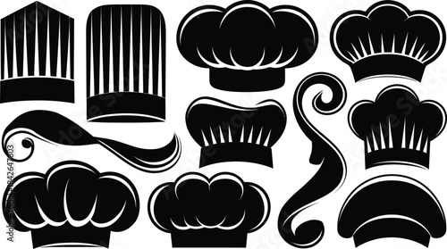 Chef Hat Silhouette Vector Icon Set. Restaurant Cooking and Bakery Symbols Collection