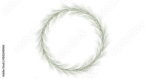 A delicate and minimalist wreath made of frosted or snow-covered pine needles creating an elegant circular winter frame.