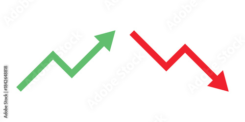 Stock market trend arrows. Green up graph for growth and red down graph for recession. Financial profit and loss concept. Business investment and economic crisis vector