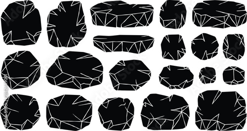 Black Rock, Stone, and Coal Silhouette Vector Set