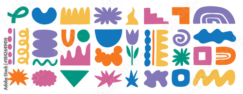 abstract forms elements set illustration, colorful funny blob shape organic, liquid form bright collection