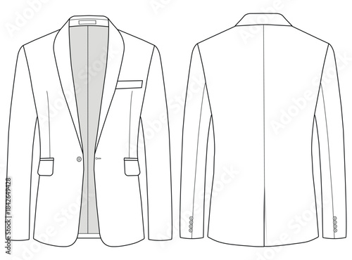  Notch Lapel Single Breasted One button Vector Men’s Stylish Coat Technical Drawing