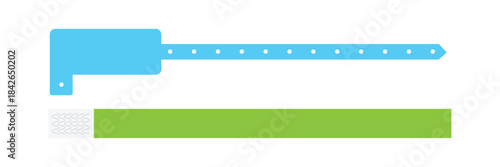 Set of paper event bracelet templates. Admission wristband for concert, festival, cinema, party, disco entrance on transparent background. Patient identification headband. Vector illustration.