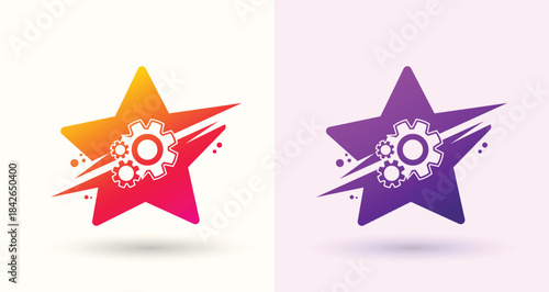 Star gear swoosh logo premium quality rating award technology modern brand icon
