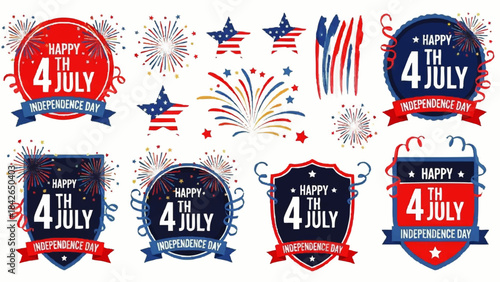 Made in USA badges patriotic stamps American flag symbols vector set