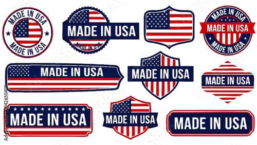 Made in USA Badges Patriotic Emblems Vector Set US Product Stickers
