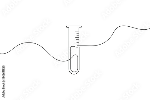 Minimalist continuous line drawing of a test tube representing scientific research and experiments