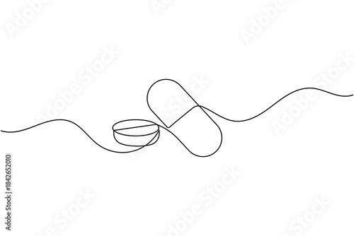 Continuous line drawing of a capsule and a pill for medical and healthcare concepts