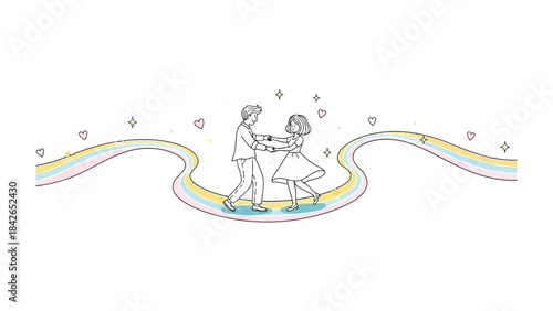 Couple Dancing on Rainbow: A tender moment of love and connection unfolds as a couple gracefully dances on a vibrant rainbow, symbolizing joy and harmony.