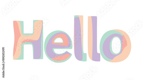 Multicolored 'Hello' text with pastel hues on a white background, featuring a stylized typographic design with subtle color gradient effects.