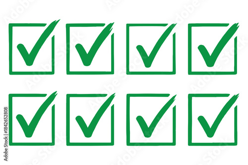 Brush stroke approved symbols. checkmark sign vector illustration, hand drawn tick sign collection. eps 10