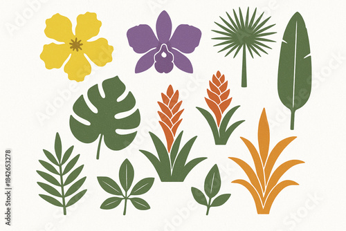 Venezuelan flora icons in flat vector grid with rugged torn texture on white background