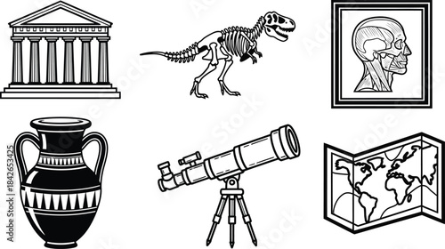 Museum Education History Icon Set Vector Illustration