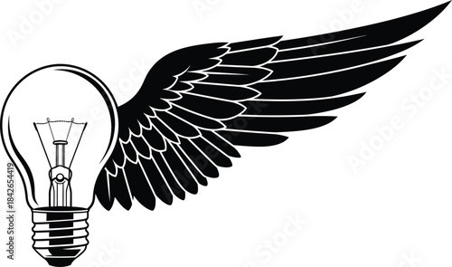 Creative Idea Light Bulb With Wing Vector Illustration