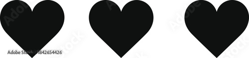 Three Black Heart Shapes In A Row On White Background hearts symbol