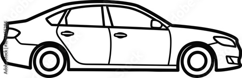 Sedan Car Side View Outline Vector Illustration