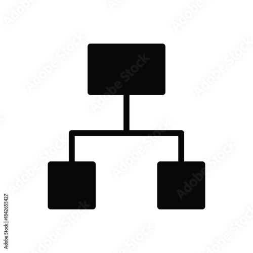 Simple Black Flowchart Icon Illustrating Organizational Structure Diagram