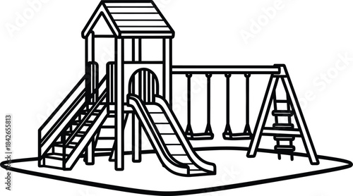 Children Playground Equipment Line Art Vector Illustration