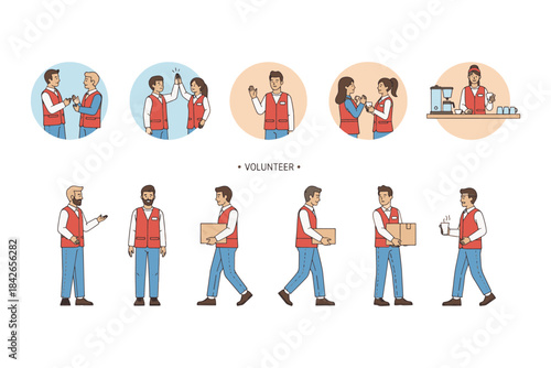 Illustrations of Volunteers in Action Helping Community