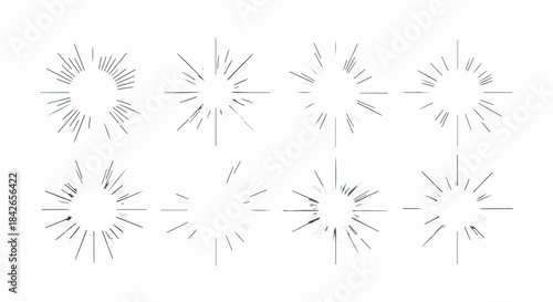 Set of Black Vector Starburst and Sunburst Radial Lines Isolated on White Background for Design