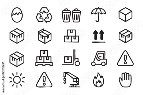 Logistics and Shipping Vector Icons for Packaging, Handling, Storage, and Warehouse Operations