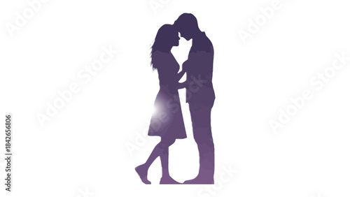 Romantic Embrace Silhouette: A tender silhouette of a couple, their figures entwined in an intimate embrace, symbolizes love, connection, and the bond of togetherness. 