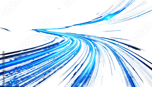 Abstract image of blue light trails curving across a black background, representing speed and flow